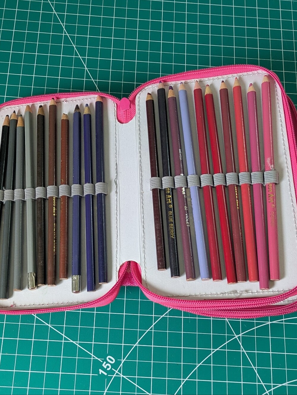 Pink Pencil Case with 64 Colored Pencils